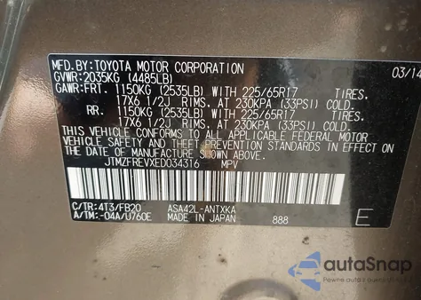 2014 Toyota Rav4 Le from USA, damaged, VIN JTMZFREVXED034316